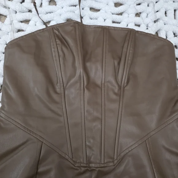 L.A. HEARTS PACSUN Chocolate Brown Faux Leather Corset Mini Dress - Size L. - Picture 5 of 14